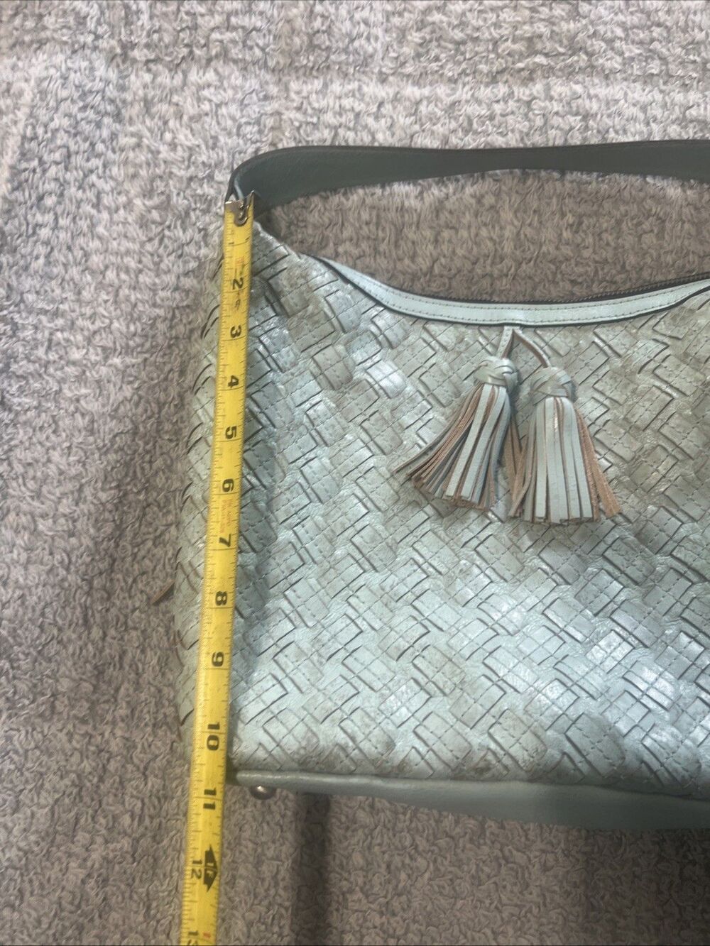 Patricia Nash Maissana Leather Hobo tassel bag Embossed Blue Boho Cottage Core - Picture 5 of 14